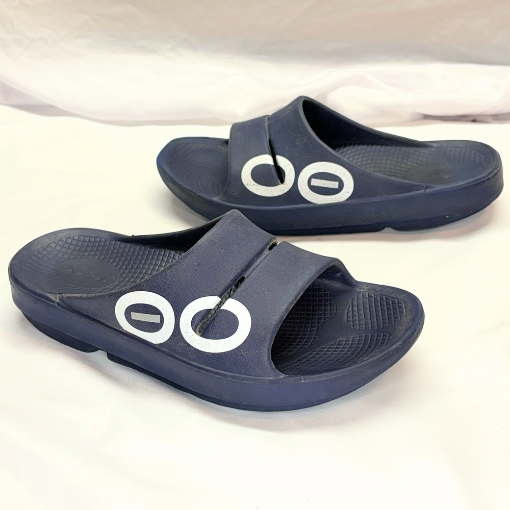 Oofos Ooahh Recovery Slide Sandals Womens 9 Navy Blue Mens 7 Shoes Comfort